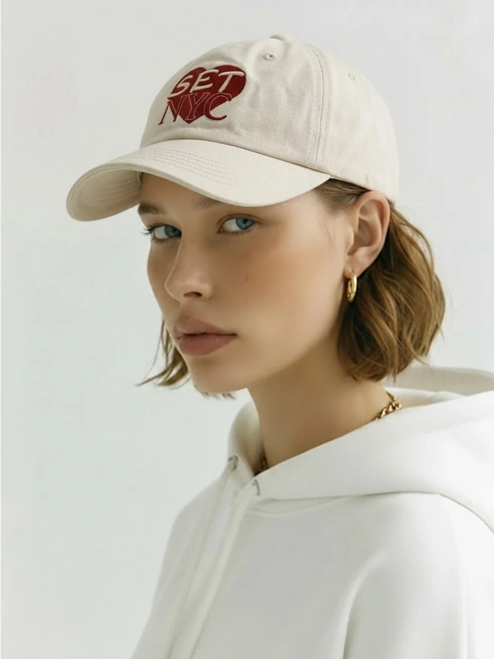 NWT SET Actives Off White Baseball Cap Embroidered Red Heart NYC Adjustable